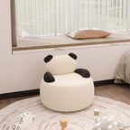 Off-white boucle sherpa bear accent chair with black and brown details, cozy lounge sofa seating