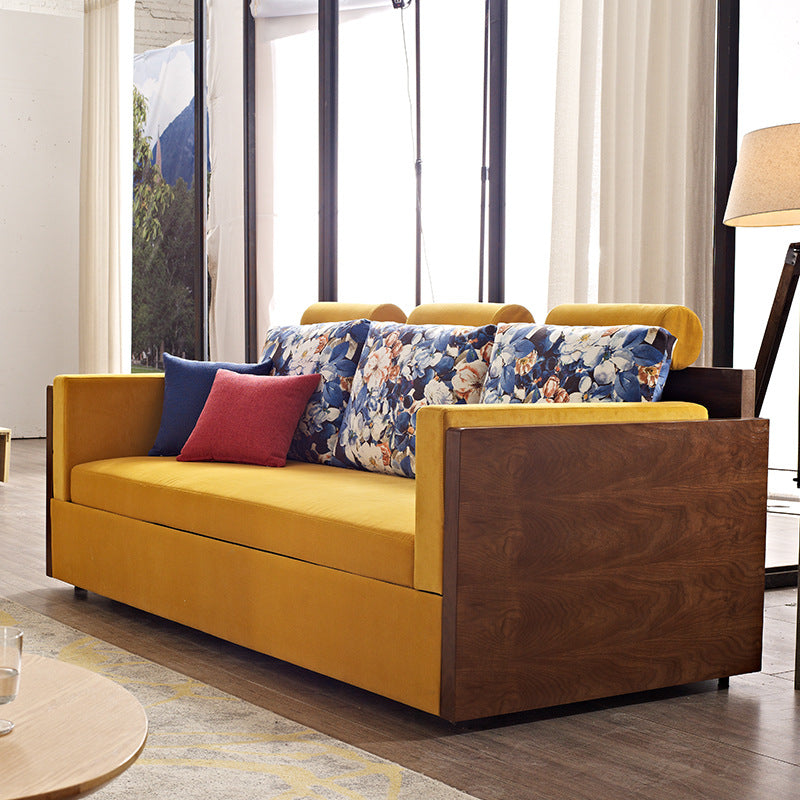 Moderna litera amarilla plegable de madera, sofá cama convertible