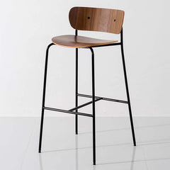 Elegant solid wood counter height stool with footrest, natural wooden bar chair, metal frame, kitchen furniture