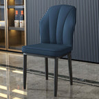 Modern dining chair set of 2 in black PU leather with high back and upholstered seat