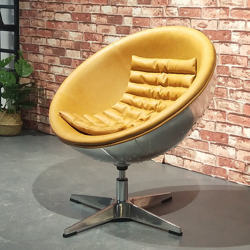 Amman 28'' Wide Genuine Leather Top Grain Leather Swivel Papasan Chair