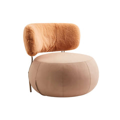 Stylish round chair in light brown with Boucle Sherpa & LeathAire upholstery for living room