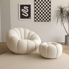 White Pumpkin Swivel White Boucle Sherpa Accent Chair in a White, Pink, Red, Yellow, Green, Orange, or Gray color scheme