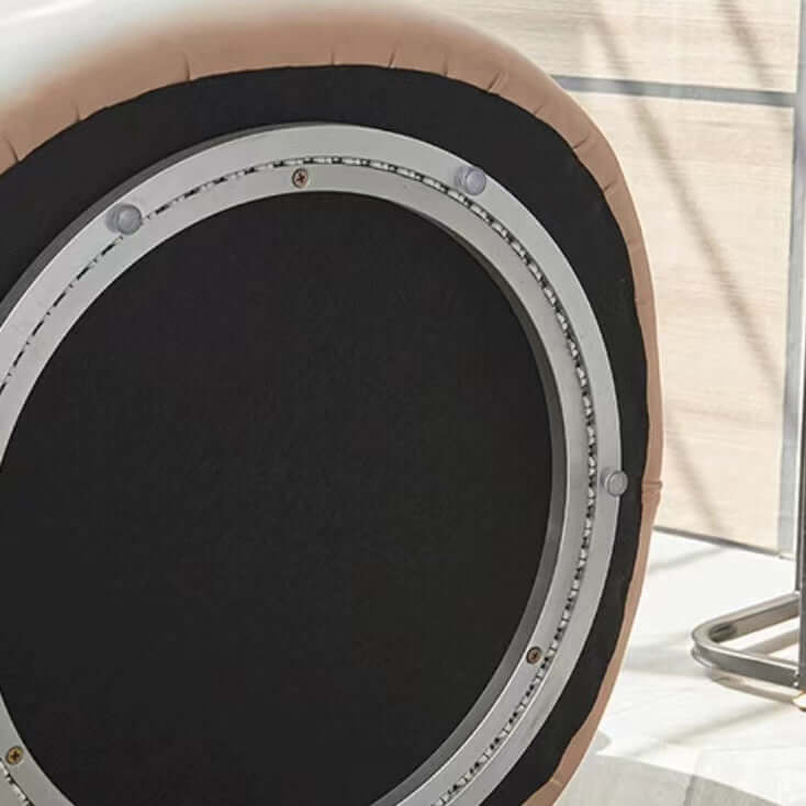 Pink Nordic swivel vanity stool with low back and PU leather upholstery