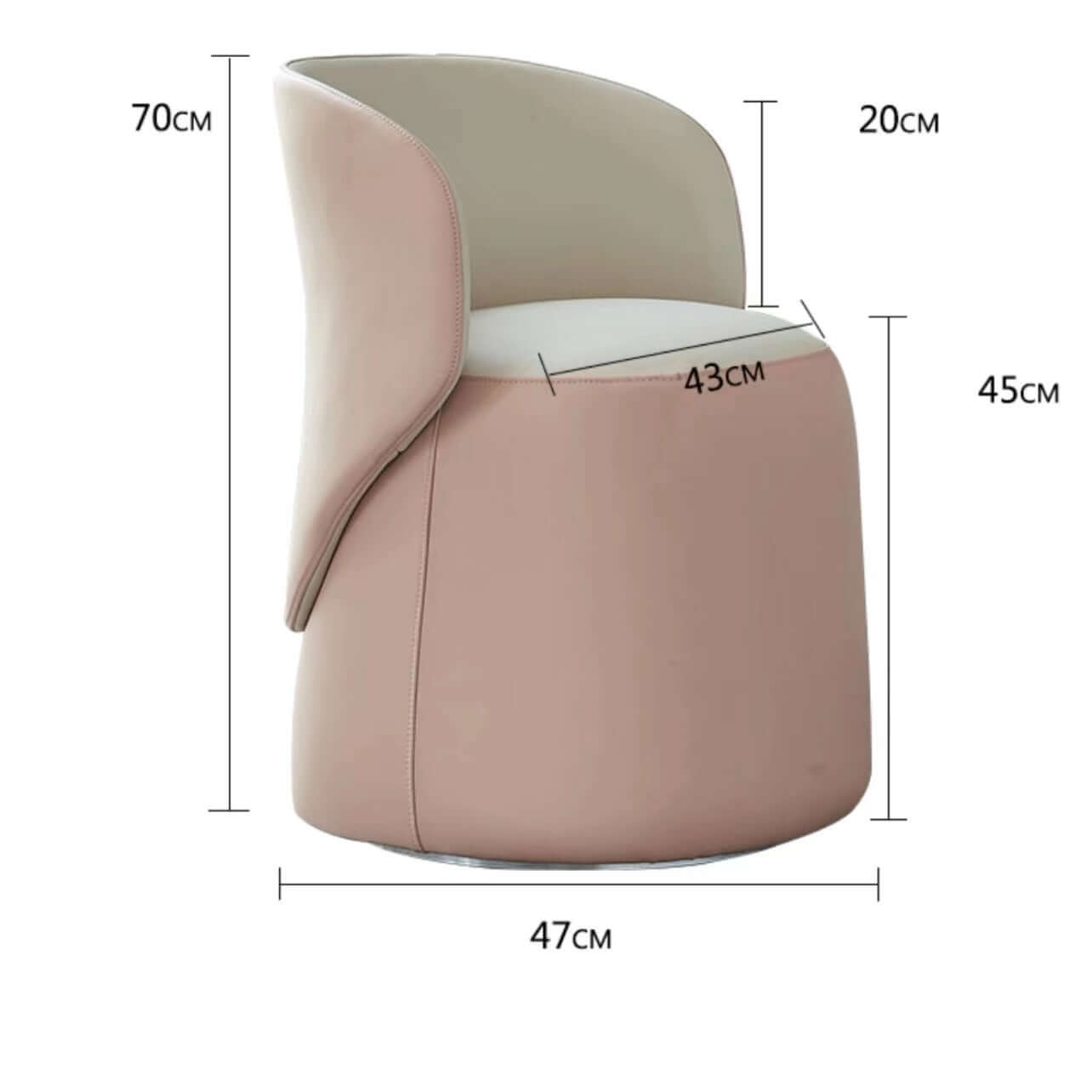 Pink Nordic swivel vanity stool with low back and PU leather upholstery