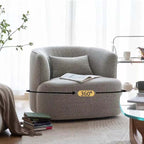 Nordic swivel accent chair in ivory boucle sherpa with white, gray, and blue tones