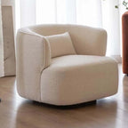 Nordic swivel accent chair in ivory boucle sherpa with white, gray, and blue tones