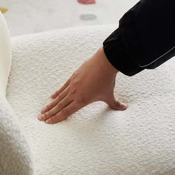 White children's boucle sherpa lounge chair with rabbit accent, cozy and stylish sofa