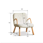 White and green lounge chair with boucle sherpa upholstery and solid wood armrests