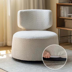 Boucle sherpa upholstered chair with swivel base, cream color