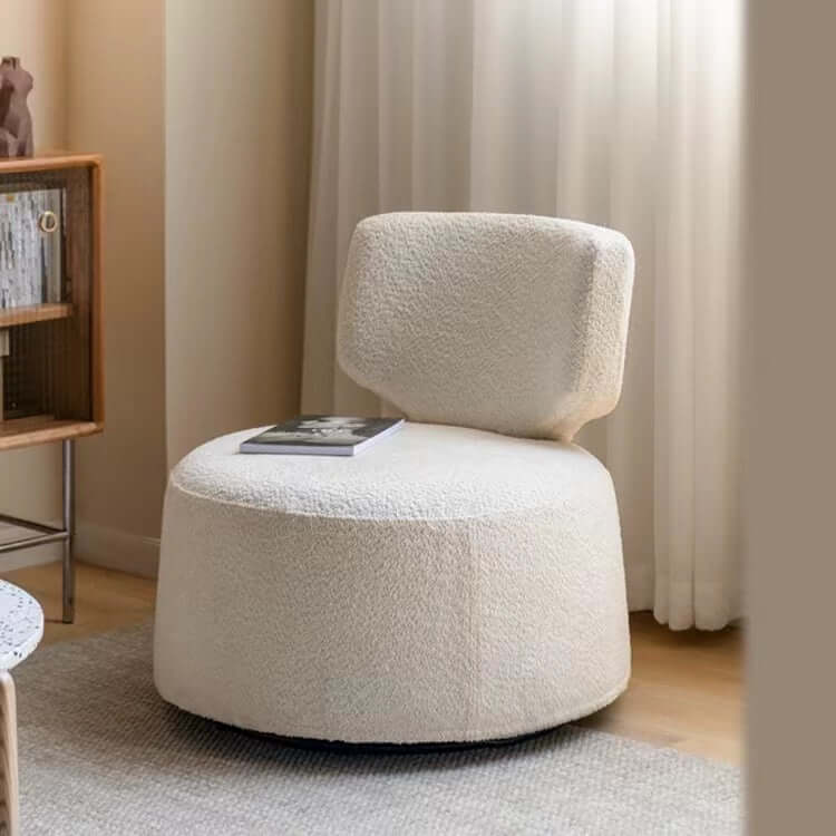 Cream swivel boucle sherpa accent chair without armrest, small and cozy for living room