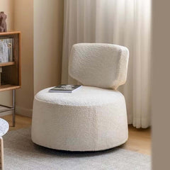 Compact swivel chair in cream boucle sherpa fabric