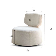 Compact cream boucle chair with swivel base, armless accent chair