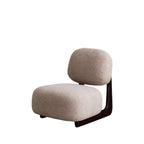 Light tan boucle sherpa lounge accent chair with wood base, modern and cozy design