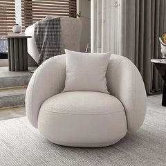 Ivory bouclé lounge chair with modern design and comfortable sherpa material