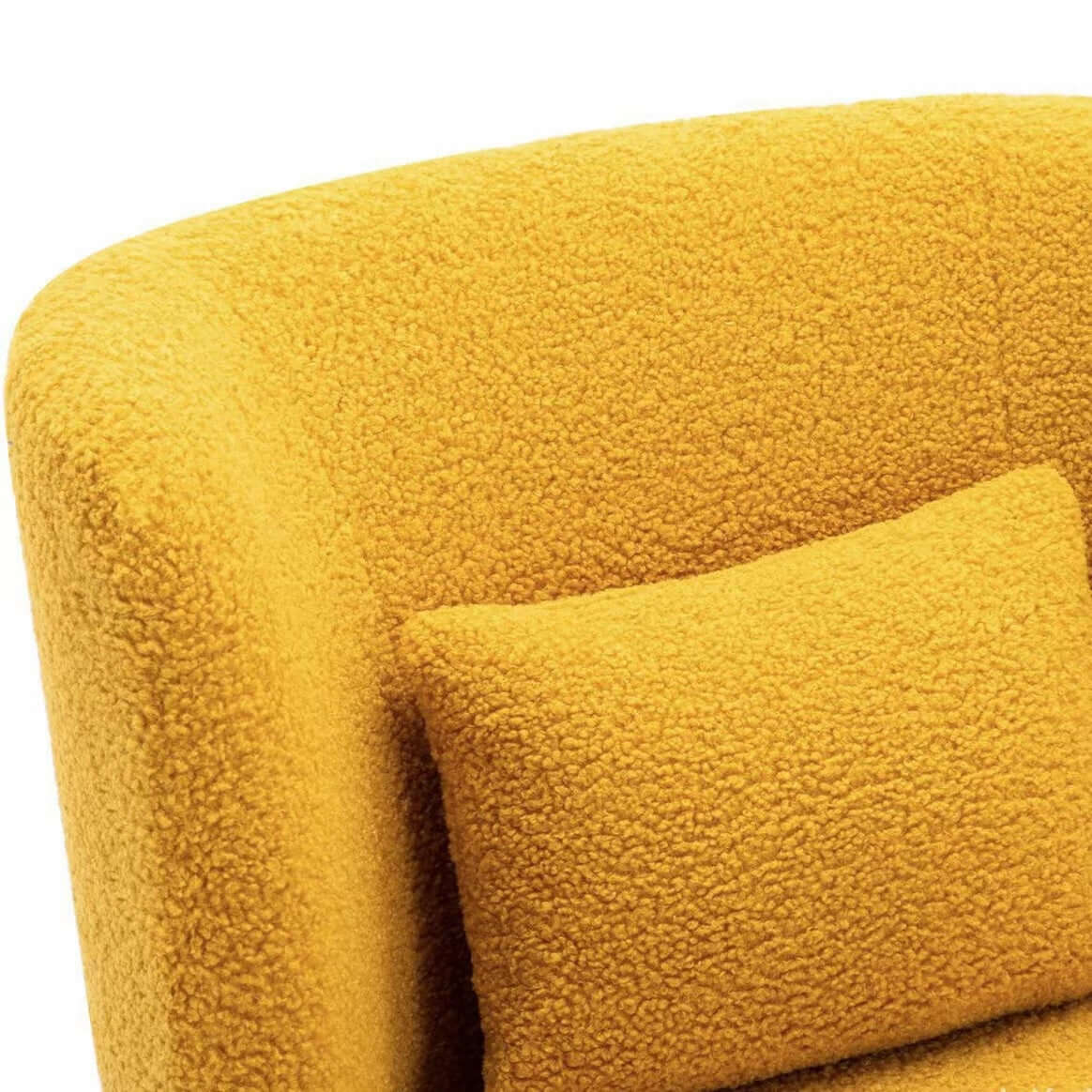 Modern Nordic swivel boucle sherpa chair with high back in white, blue, brown, and yellow colors