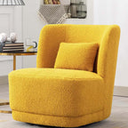 Modern Nordic swivel boucle sherpa chair with high back in white, blue, brown, and yellow colors