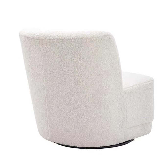 Modern Nordic swivel boucle sherpa chair with high back in white, blue, brown, and yellow colors