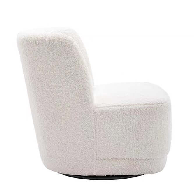Modern Nordic swivel boucle sherpa chair with high back in white, blue, brown, and yellow colors