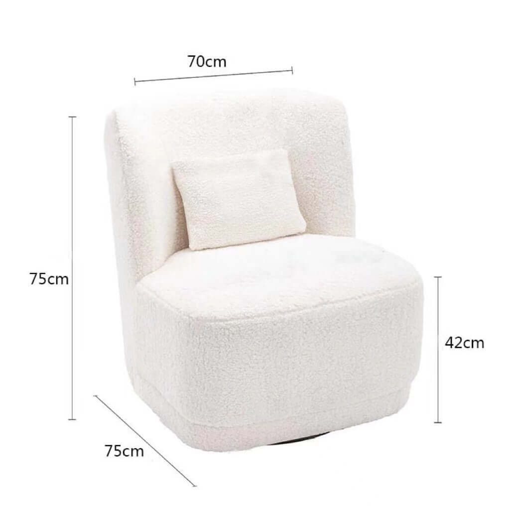 Modern Nordic swivel boucle sherpa chair with high back in white, blue, brown, and yellow colors