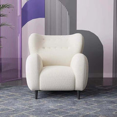 Modern ivory boucle sherpa accent chair with high back, fabric cover in sophisticated design for living room