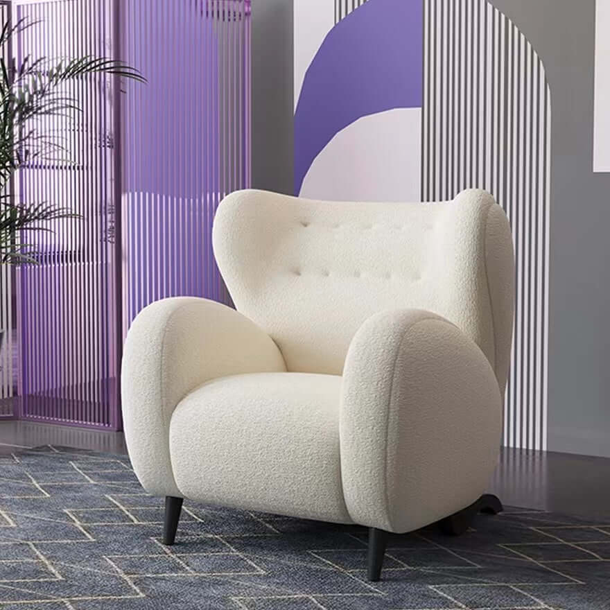 Ivory boucle sherpa accent chair with high back and fabric cover for modern living rooms Main image