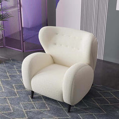 Elegant modern ivory boucle sherpa accent chair with high back, fabric cover with comfortable seating