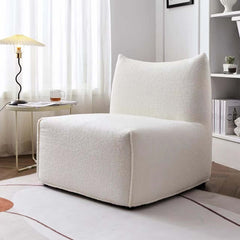 Soft green boucle sherpa chair with comfortable modern square design