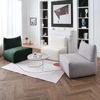 Green modern square boucle sherpa lounge sofa and matching chair with cozy textured fabric