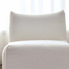 Green modern square boucle sherpa lounge sofa and matching chair with cozy textured fabric