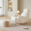 Nordic rocking lounge chair with white, gray, and pink boucle sherpa upholstery and solid wood base main product image