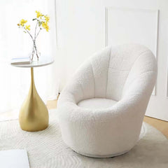 Unique Yellow Egg Shaped Swivel Chair with Boucle Upholstery and Plush Padding