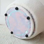 Yellow egg-shaped swivel boucle chair with sherpa upholstery, perfect as a lounge or vanity stool