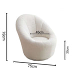 Yellow egg-shaped swivel boucle chair with sherpa upholstery, perfect as a lounge or vanity stool