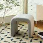 White boucle sherpa vanity stool without back featuring soft textured fabric