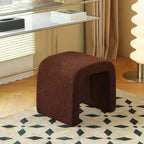 White boucle sherpa vanity stool without back featuring soft textured fabric