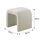 White boucle sherpa vanity stool without back featuring soft textured fabric