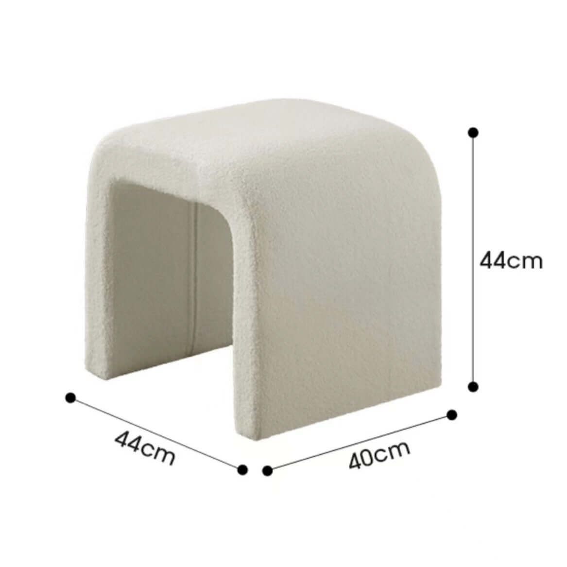 White boucle sherpa vanity stool without back featuring soft textured fabric