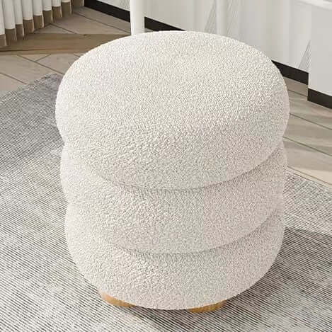 Nordic round white boucle sherpa vanity stool without back, perfect as an accent chair