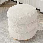 Nordic round white boucle sherpa vanity stool without back, perfect as an accent chair