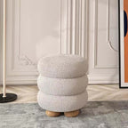 Nordic round white boucle sherpa vanity stool without back, perfect as an accent chair
