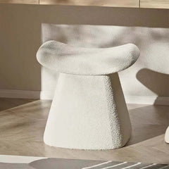 Modern Nordic White Boucle Sherpa Vanity Stool with Soft Cushioning