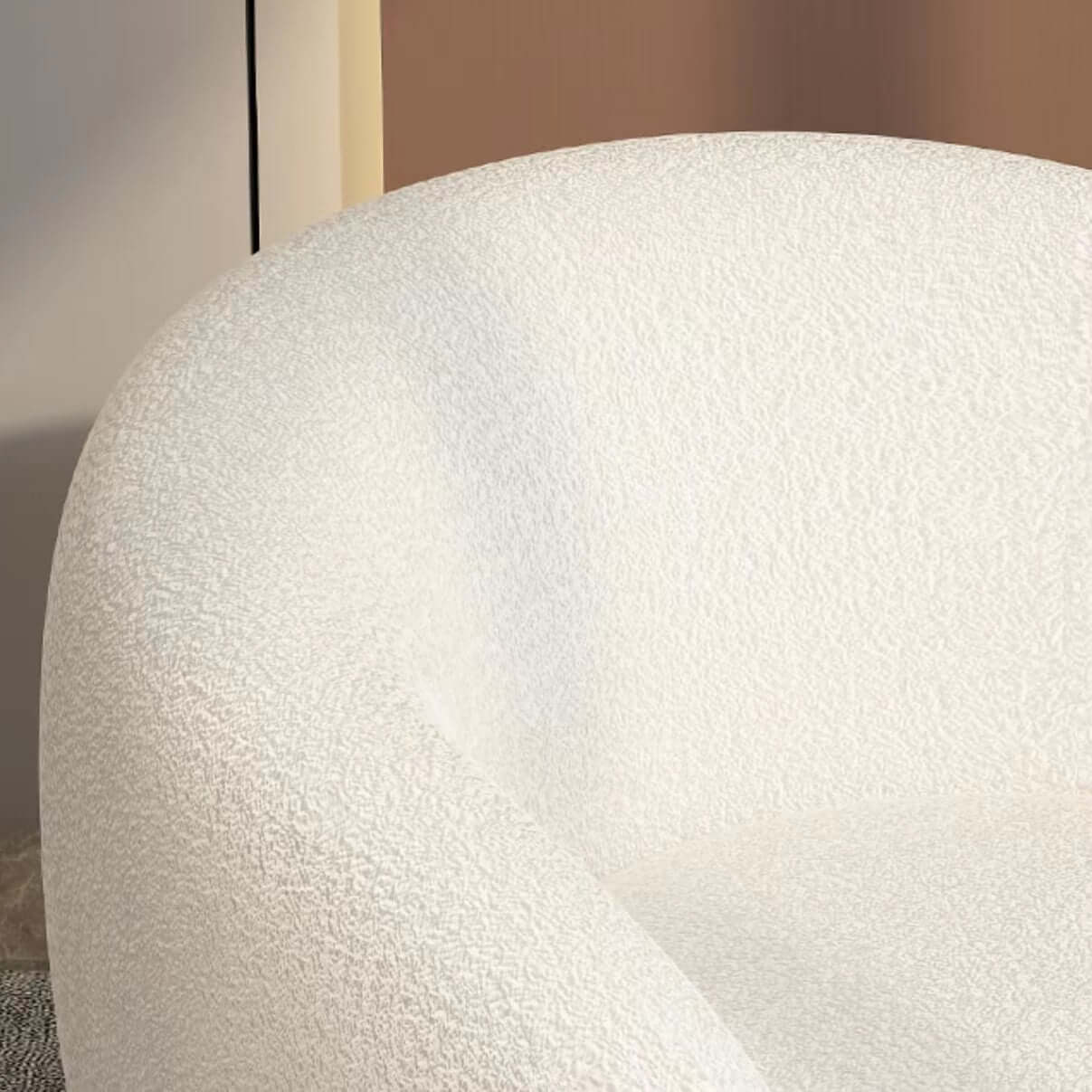 White boucle sherpa lounge chair with surrounding armrests for comfortable seating