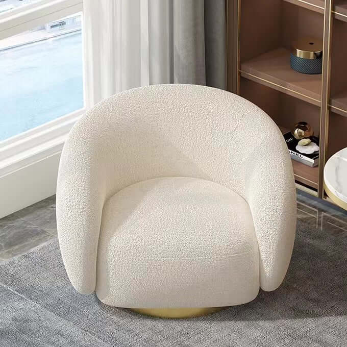 White boucle sherpa lounge chair with surrounding armrests for comfortable seating