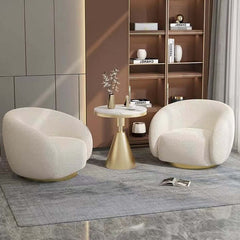 Cozy and inviting white boucle armchair with surrounding sherpa armrests for a warm and inviting vibe