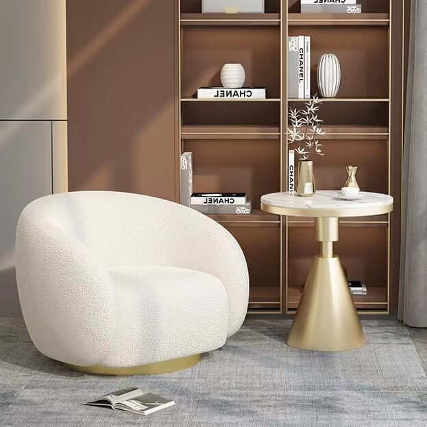 White boucle sherpa lounge chair with surrounding armrests for comfortable seating