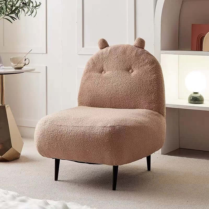 Sophisticated Brown Boucle Accent Chair with Metallic Golden Legs and High Backrest