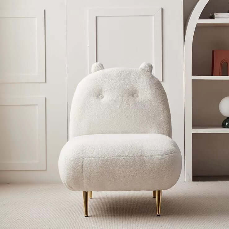 Stylish Brown Boucle Accent Chair with Sleek Golden Legs and High Backrest