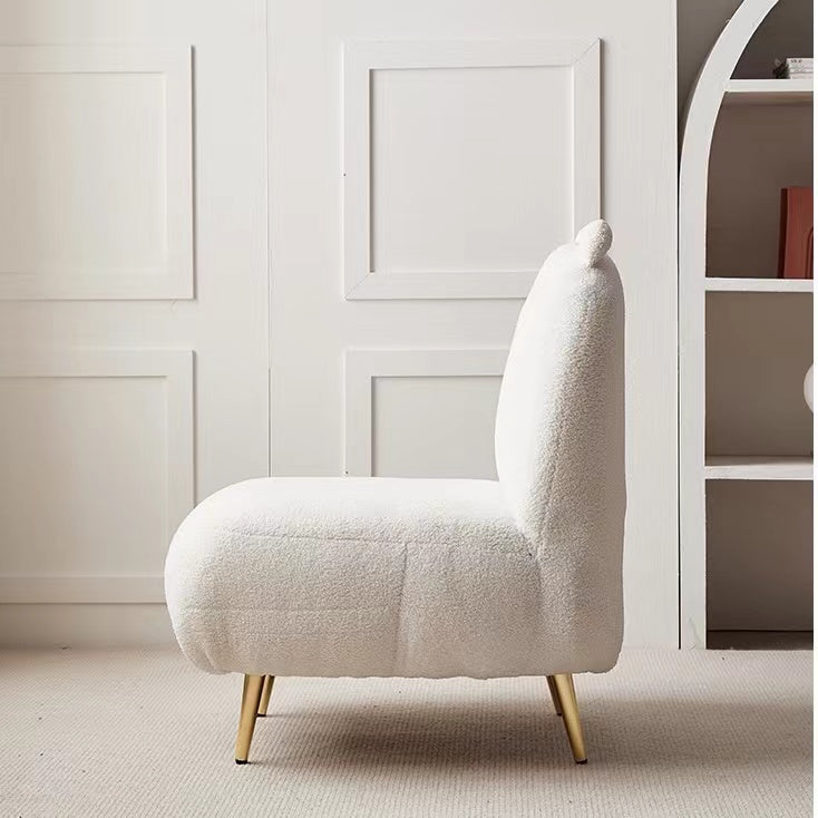 Brown Boucle Accent Chair with Golden Legs and High Backrest