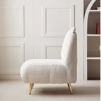Contemporary Brown Boucle Accent Chair with Gilded Legs and High Backrest